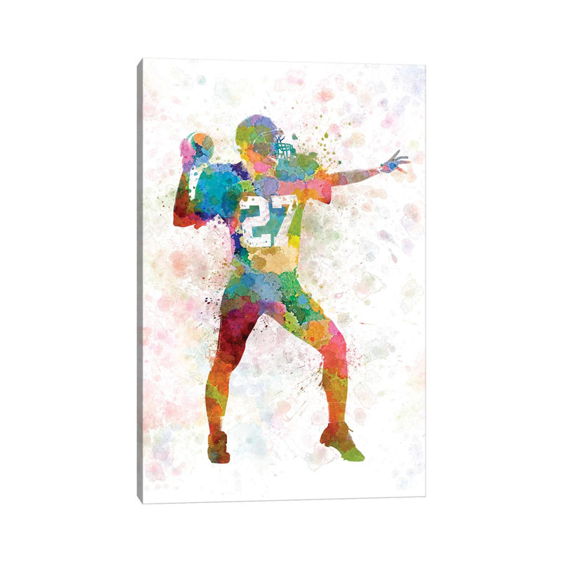 American Football Quarterback Throwing Football by Paul Rommer - Wrapped Canvas Painting, 66.04 cm H x 45.72 cm W