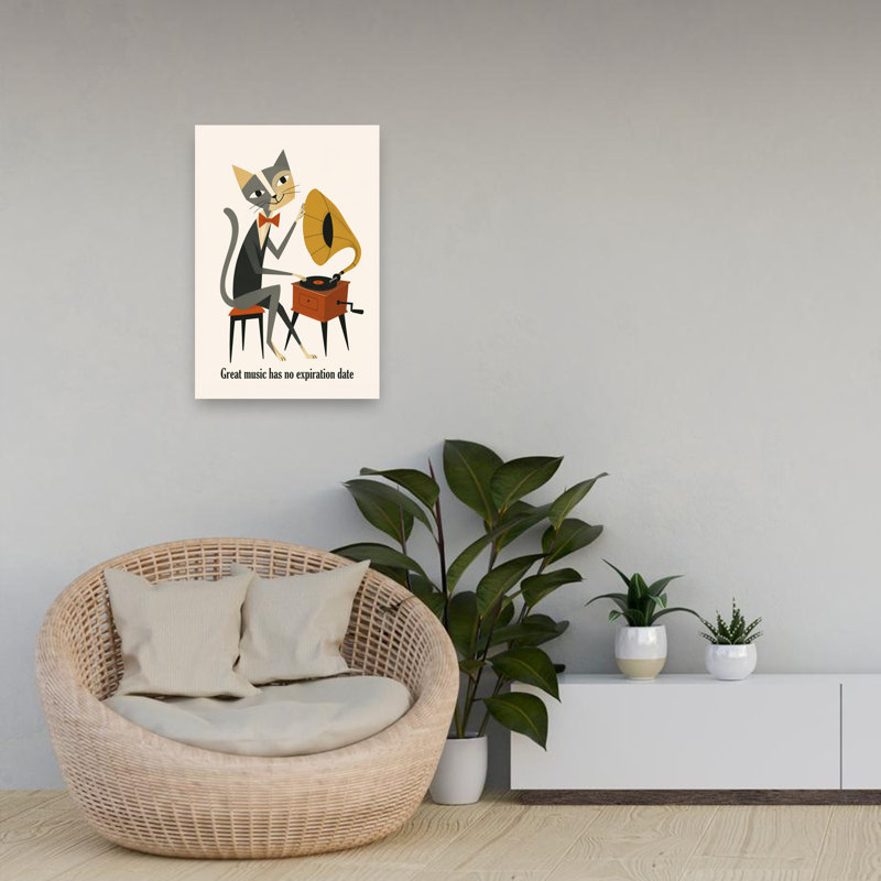 Chat rétro musique classique rétro élégant, art mural, 24" H x 16" W