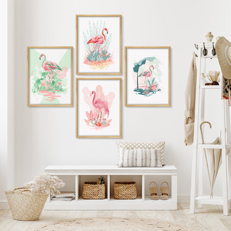 Art tropical, flamant rose tropical, Naturel / naturel, H 14 po x l 11 po