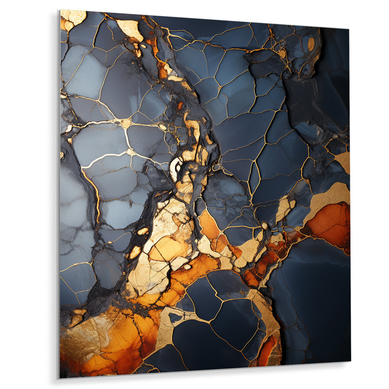 Gris et or abstrait marbre granit IV - impression abstraite d'art mural en métal, H 20 po x l 12 po x P 1 po