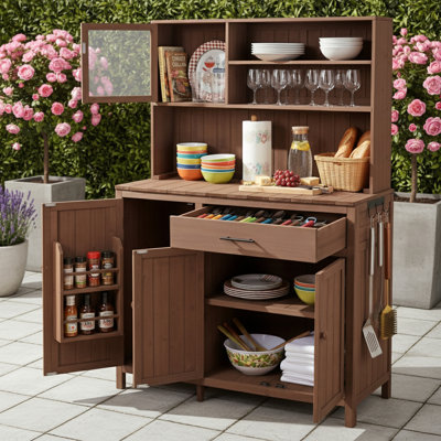 Large Countertop Potting Bench With Hutch And Spice Rack And Hook