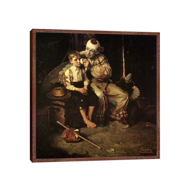 The Runaway (Runaway Boy & Clown) by Norman Rockwell - Print on Canvas, 45.72 cm H x 45.72 cm W, Brown Framed