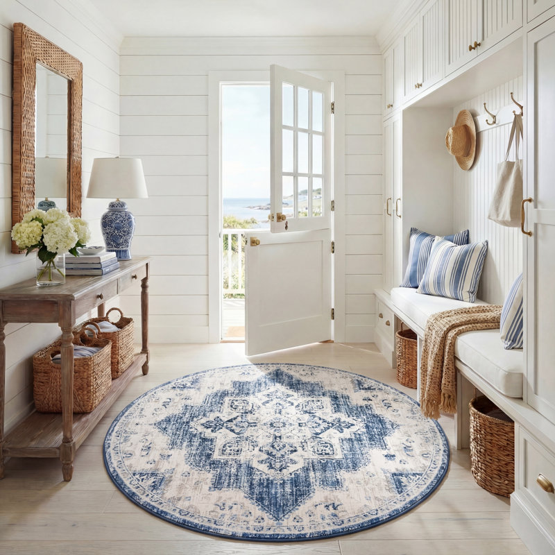 Tapis oriental bleu marine Aurelle, Rond 6 pi 7 po