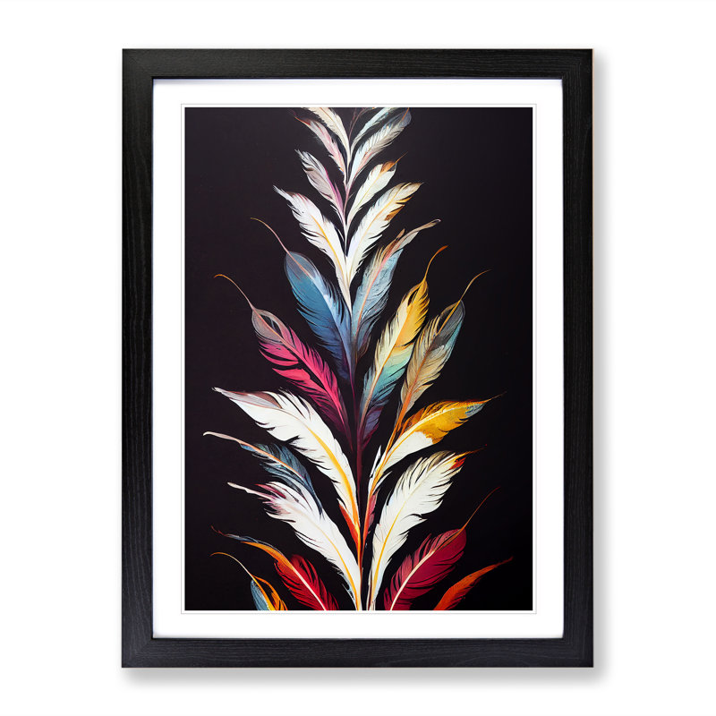 Feather Of Colour No.2 - Single Picture Frame Painting, 46cm H x 34cm W x 2cm D, Black