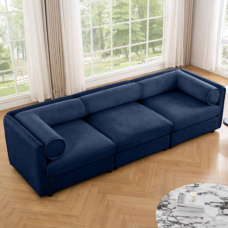 109" Upholstered Modular Sofa With Storage Seats, Blue
