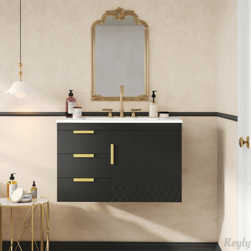 Armoire de salle de bain murale moderne avec lavabo en céramique, tiroirs à fermeture en douceur et porte pour un rangement et un style améliorés