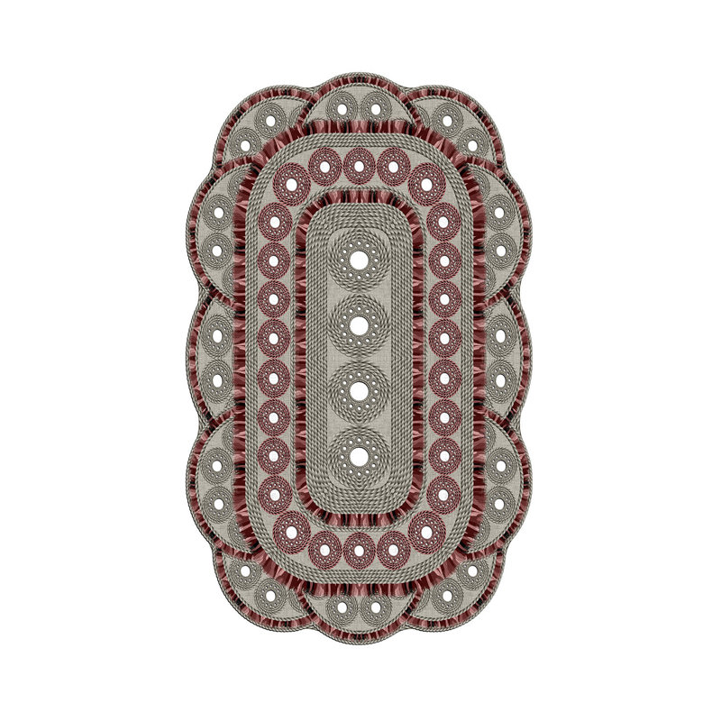 Tapis vert foncé / rouge en polyester tissé à la machine Novelty Wendling, Nouveauté 2 pi 7 po x 4 pi 11 po