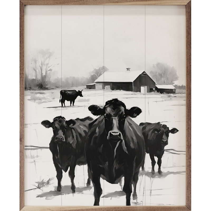 Cows In Pasture By Barn, H 20 po x l 16 po x P 1 po