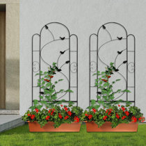 Red Barrel Studio® Geraldine 60'' H x 23'' W 4 Seasons Metal Trellis with 4  Painted Glass Inserts and Solar-Powered String Lights