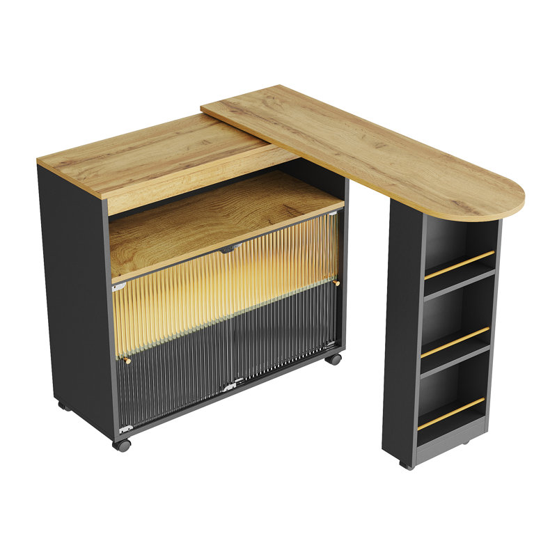 360° Rotating Bar Table With Glass Doors And Led, Black