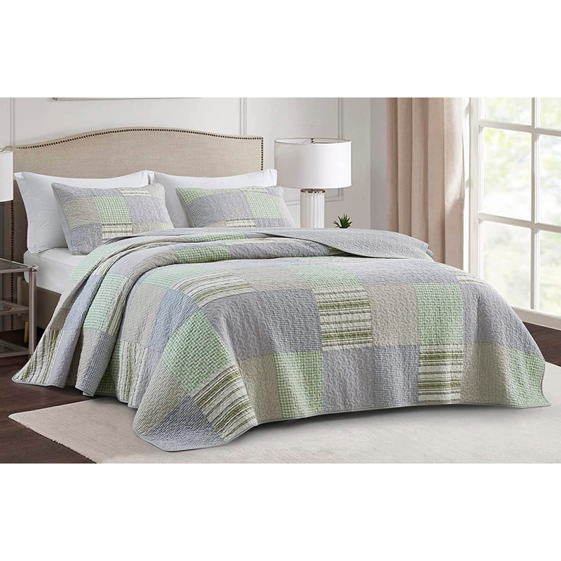  Multicolor Standard Cotton Patchwork Quilt Set, Queen Quilt + 2 Standard Shams