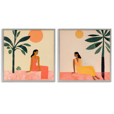 Figurine féminine se reposant à l'extérieur, ensemble de 2 giclées par Lazar Studio