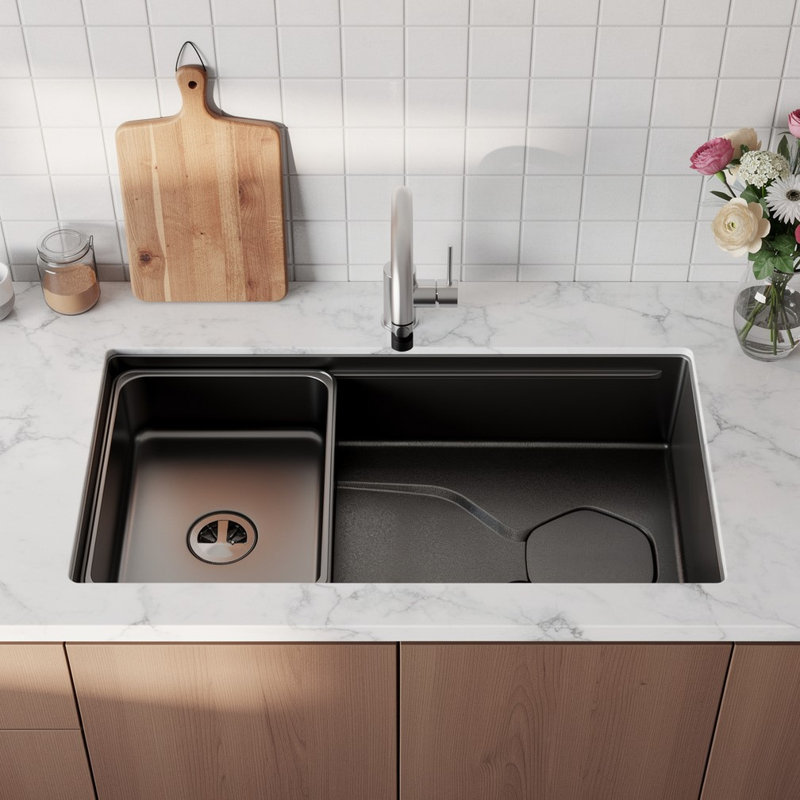 Évier de cuisine 9 po x 30 po en acier inoxydable noir encastrable
