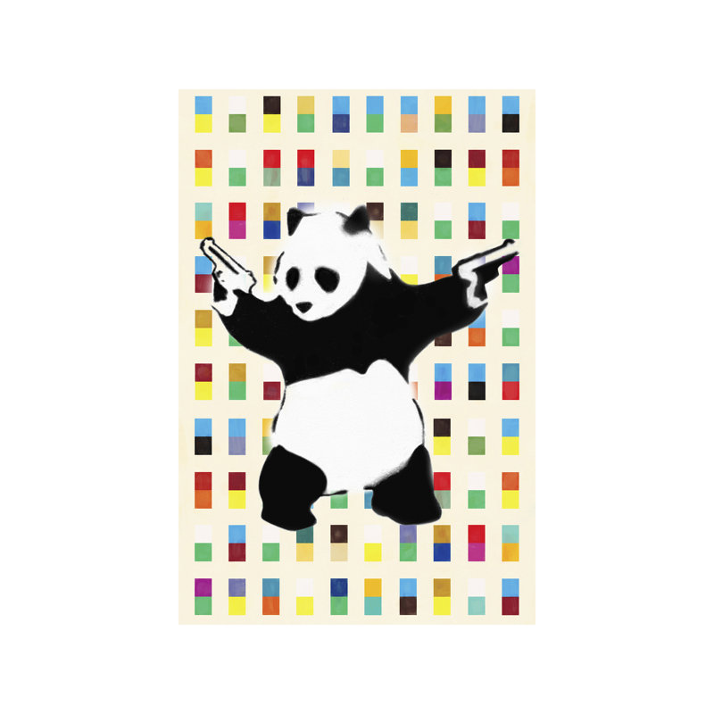 Panda With Guns Bright Dots - Painting on Canvas, 20.32 cm H x 30.48 cm W, No Frame