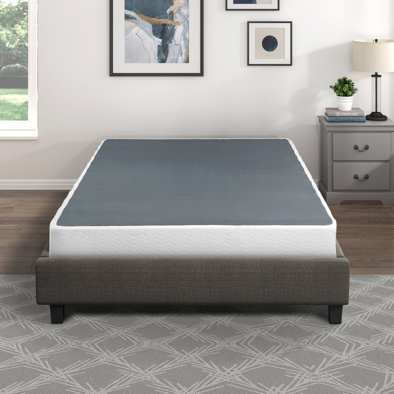 Sommier pour très grand lit, structure en métal noir, housse texturée, support à 12 lattes, capacité de poids de 700 lb, structure simple de 1 pièce avec profil haut en tissu de 8,5 po, installation facile, tissu blanc, utilisation dans la chambre à coucher
