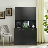Springlake Freestanding Tall Dining Hutch Sideboard with Cable Management Holes - 4 Cabinets and a Drawer