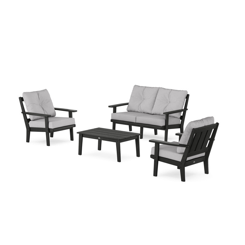Oxford 4 Piece Sofa Seating Group with Cushions, Granite, Black
