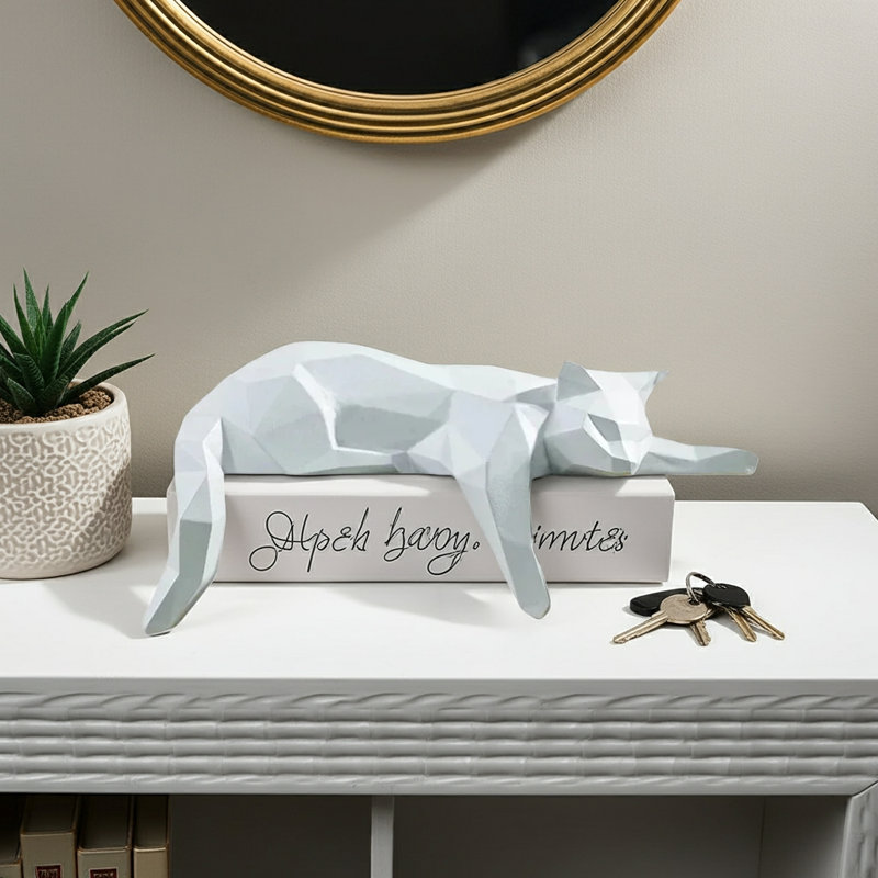 Geometric Lying Cat Figurine, White