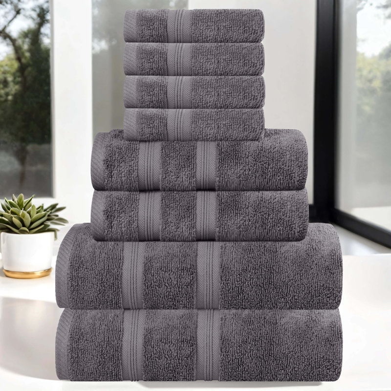 Superior Smart Dry Zero Twist 100% Cotton 8-Piece Towel Set, Gray