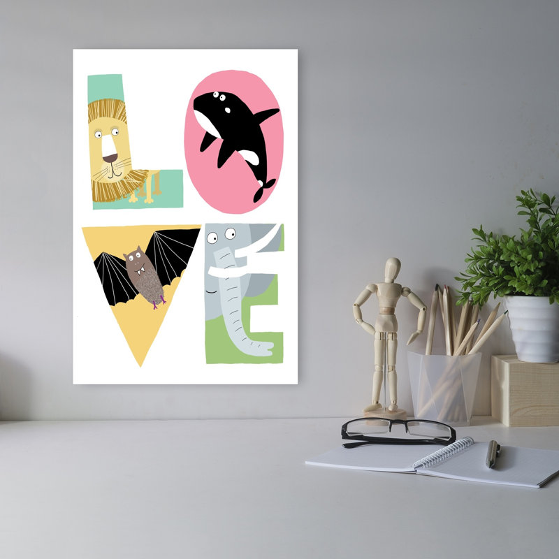Wild Love Quartet Contemporary Bat Elephant Lion Wall Art Print by Carla Daly - Wrapped Canvas Print, 45.72cm H x 30.48cm W