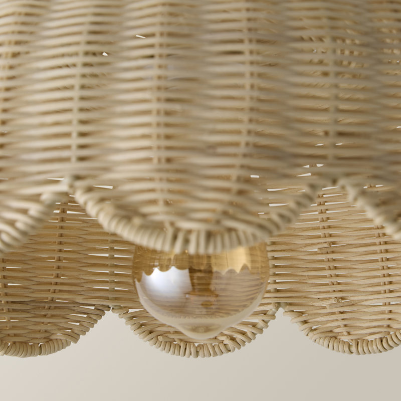 18cm H Rattan Round Pendant Shade ( Clip On ) in Beige