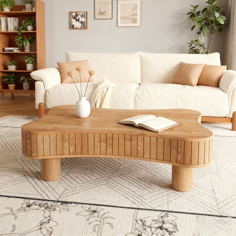 Table basse à plateau relevable avec panneau cannelé Endin, Marron clair