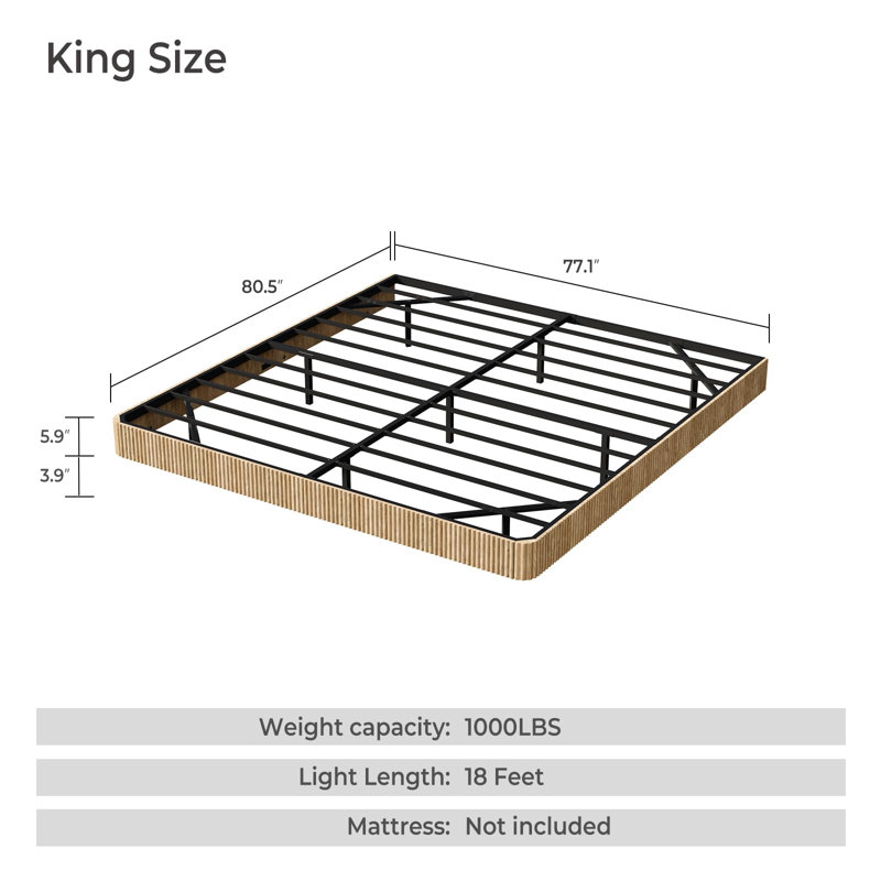 King Floating Bed Frame With Led Lights, Modern Fluted Floating Bedframe With Metal Slats, Ivory