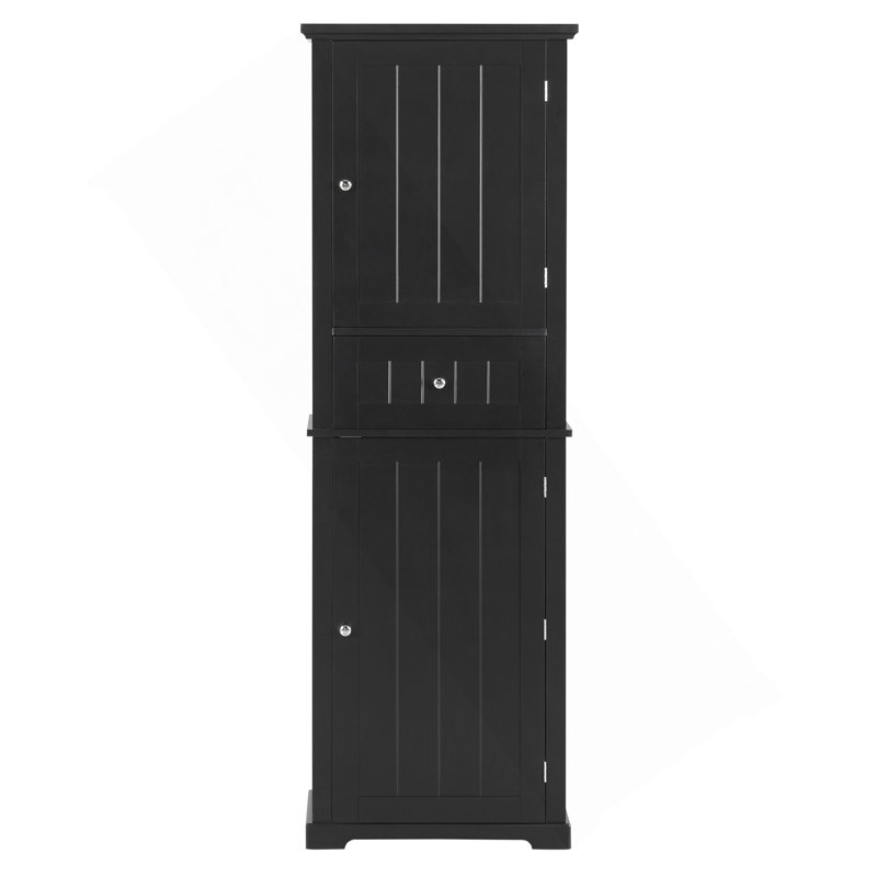 Tall Bathroom Storage Cabinet, Freestanding Storage Cabinet With Drawer And Adjustable Shelf, MDF Board With Painted Finish, Black (Old Sku:WF312727AAB)