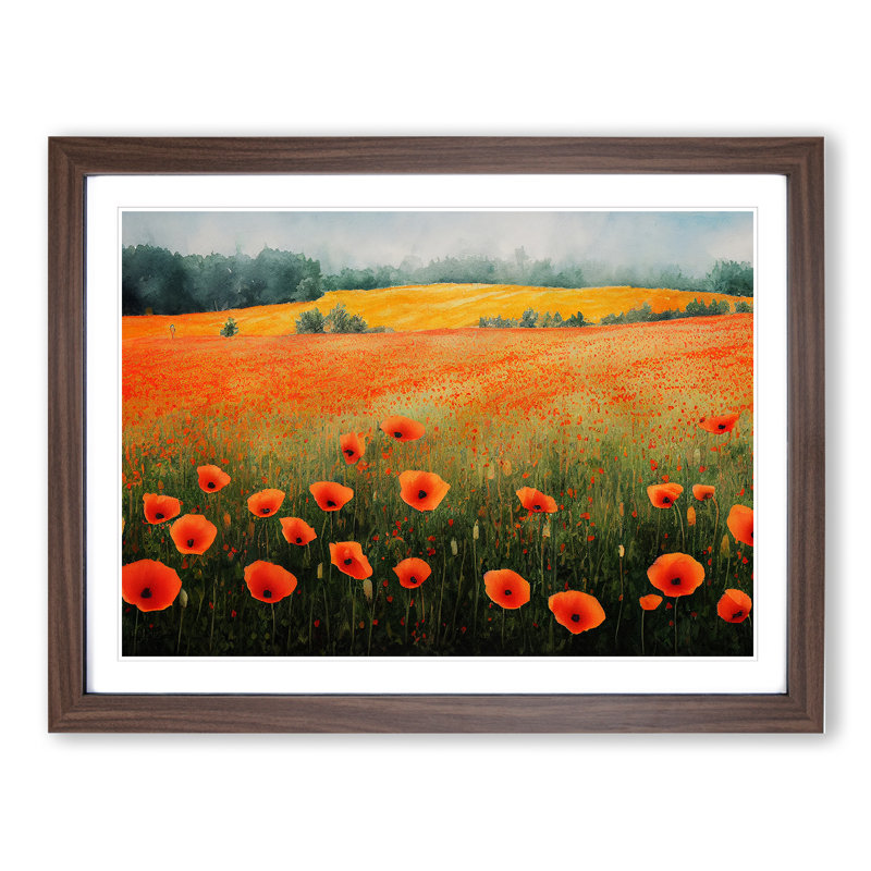 Poppy Field Watercolour Vol.3 - Framed Print, Walnut, 34cm H x 46cm W x 2cm D