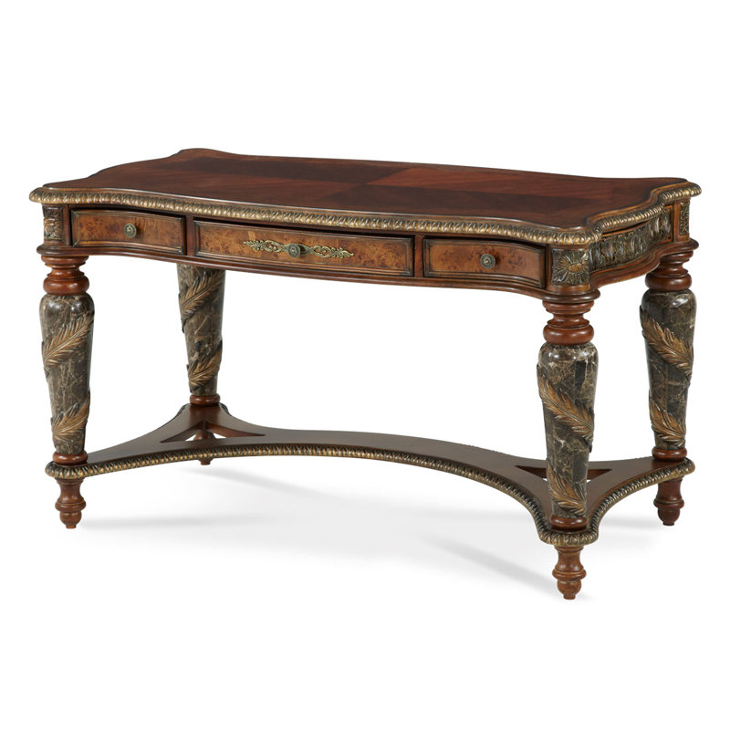 Valencia Classic Chestnut Birch Writing Desk with Marble Accents