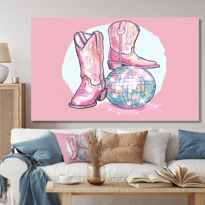 Décoration murale disco rose bottes de cowboys