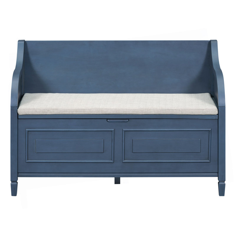 Banc de rangement rembourré, banc d'entrée, Bleu marine antique