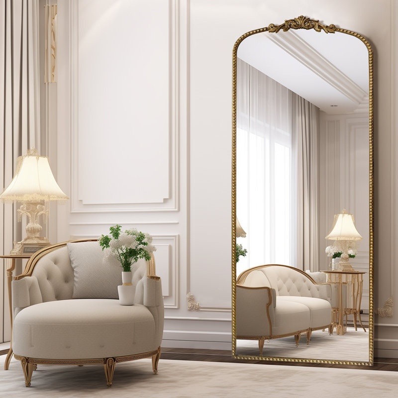 Arched Antique Ornate Vinatge Full Length Floor Mirror, Vintage Gold, 71" x 30"