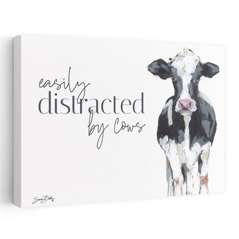 Art contemporain de vache «Easy Facilement distrait par les vaches», H 16 po x l 24 po