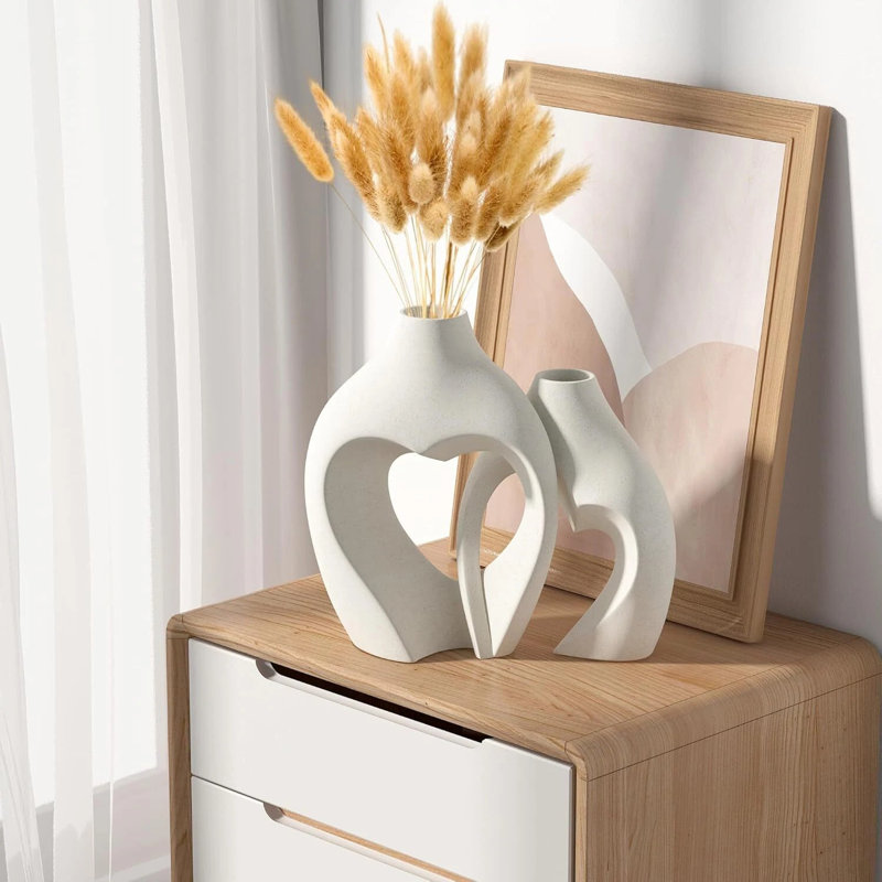 Ensemble de 2 vases en céramique blancs en forme de cœur