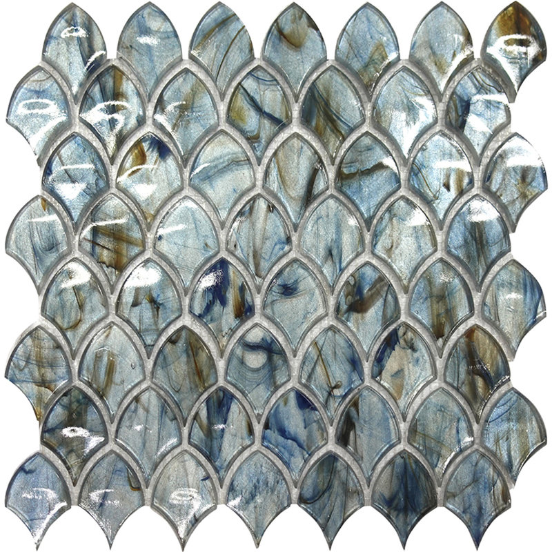 Majeste 0.5" x 2" Glass Fish Scale Mosaic Wall & Floor Tile, Blue