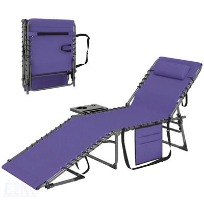 Portable Folding Outdoor Chaise Lounge Chair With 5-Level Adjustable Backrest And Detachable Headrest For Comfortable Sunbathing