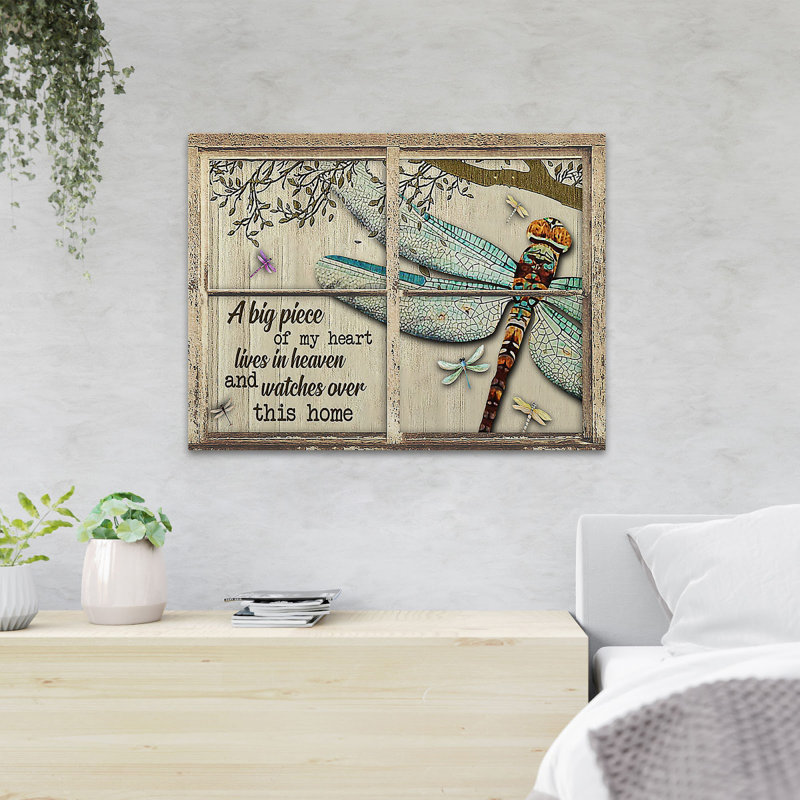 Libellule sur fenêtre - Une grande pièce de mon cœur - 1 pièce, impression d'art graphique rectangulaire sur toile tendue