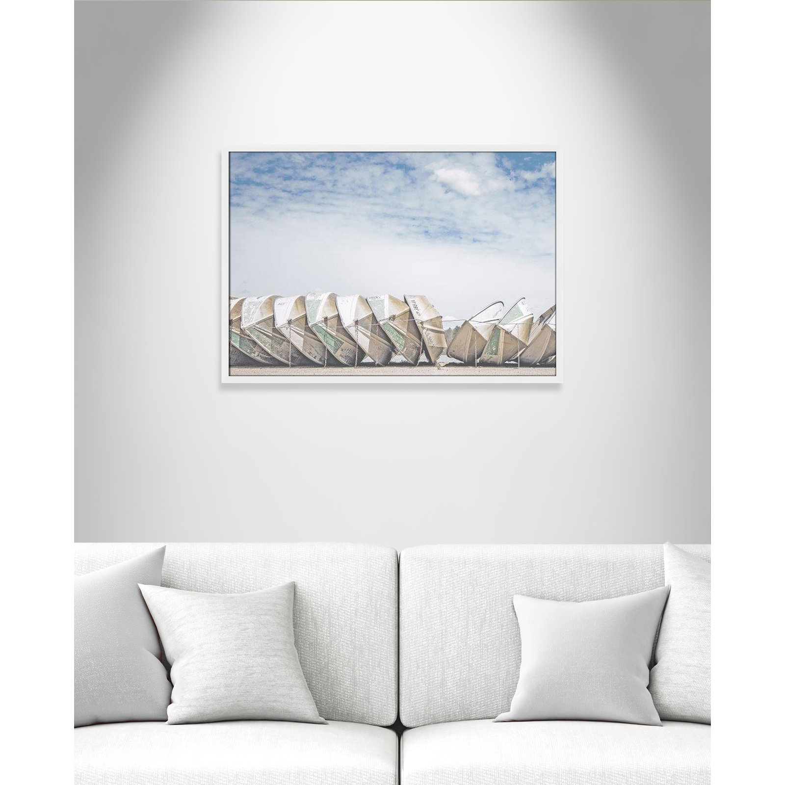 Hennecy "Wooden Boats" Print by Leah Straatsma, 25.5" H x 35.5" W x 1.25" D, Satin White