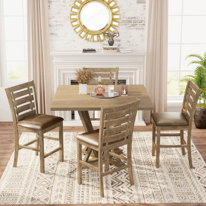 5Pcs Set Counter Table Set Square Counter Table Solid Wood Modern Farmhouse
