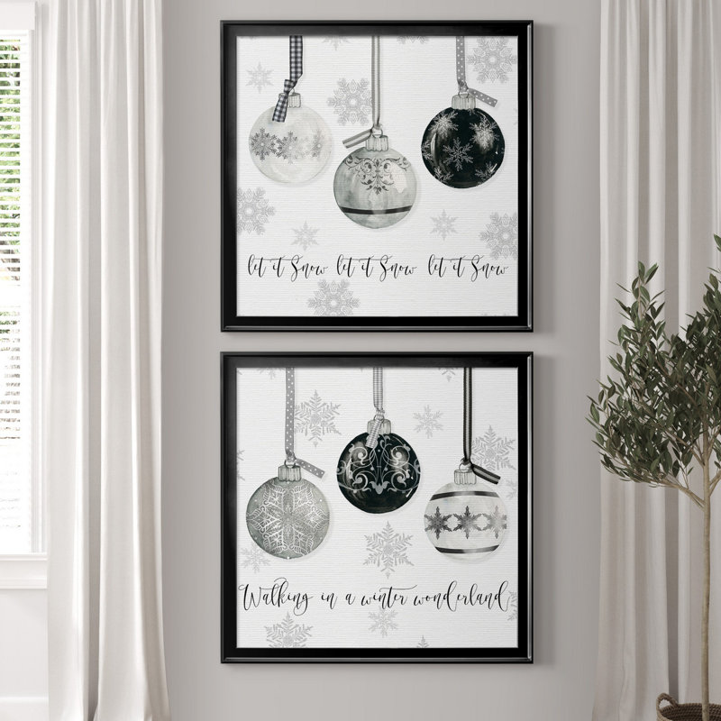 «Let It Snow Ornaments», ensemble de 2 reproductions d'art, H 34,5 po x l 69 po x P 1,5 po, Toile avec cadre noir