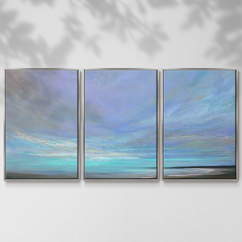 Coastal Views III 3 pièces, H 40 po x l 78 po, Encadrement argenté