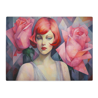 Rose Art Deco  Glass Chopping Board
