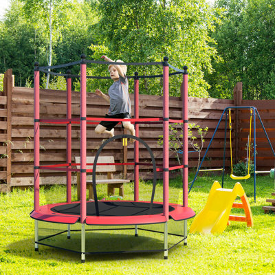 Gymax Hexagon Backyard Trampoline with Safety Enclosure