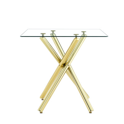 Table de pub en verre trempé doré épaissi avec une conception en métal croisé, idéale pour le bar à la maison et l'îlot de cuisine - Cadre imperméable avec pieds transparents faciles d'entretien, dans le salon ou les petits espaces antidérapants
