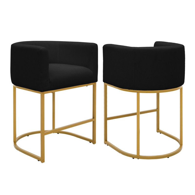 Tabouret de baril de comptoir rembourré, Chameau, Noir