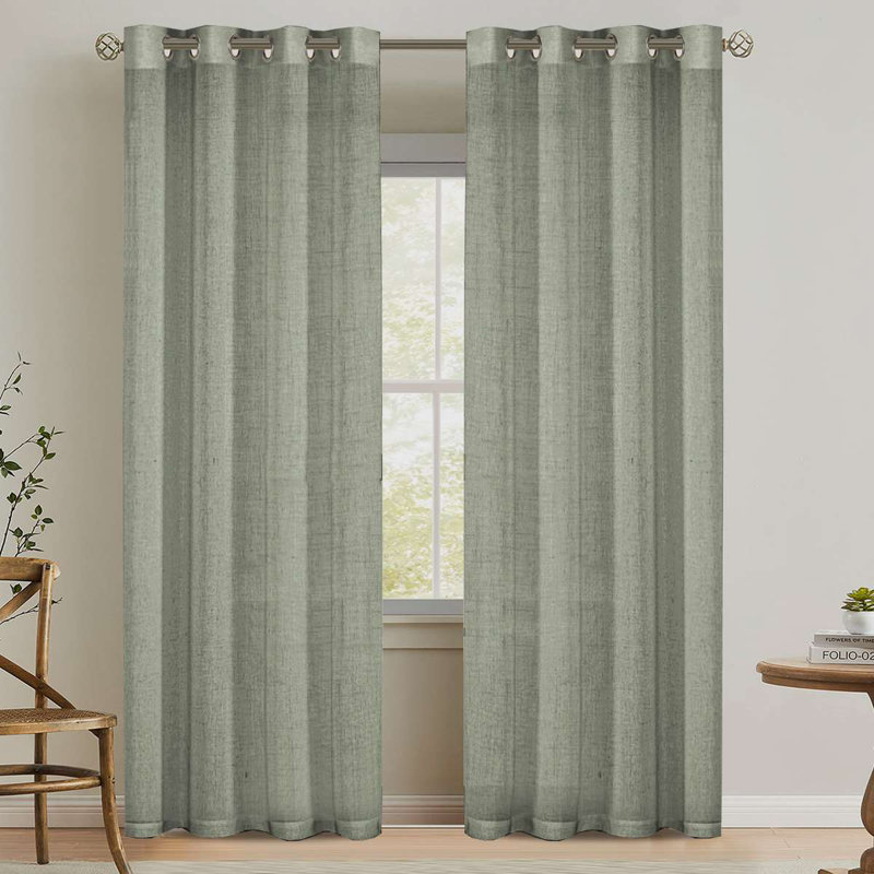 Linen Grommet Curtains for Living Room 2 Panel Drape Semi Sheer Neutral Country Rustic Farmhouse Boho Curtain Bedroom Muslin Look Light Filtering