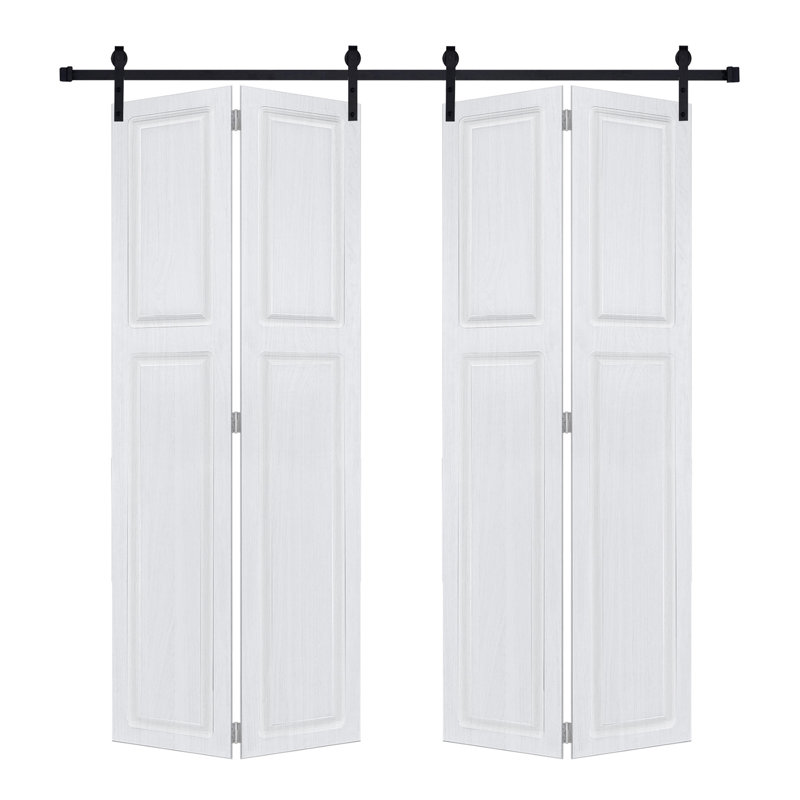 Porte de grange coulissante en panneau de fibres à densité moyenne noyer blanc 2 panneaux de 84 po x 48 po avec quincaillerie
