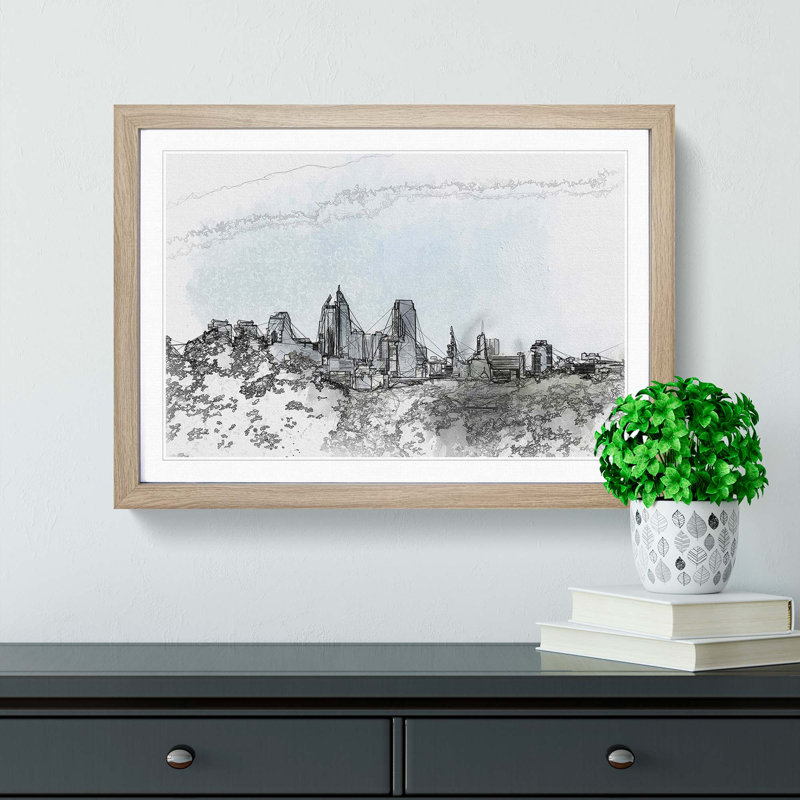 Philadelphia Skyline - Picture Frame Graphic Art Print, Oak Framed, 27cm H x 36cm W x 2cm D