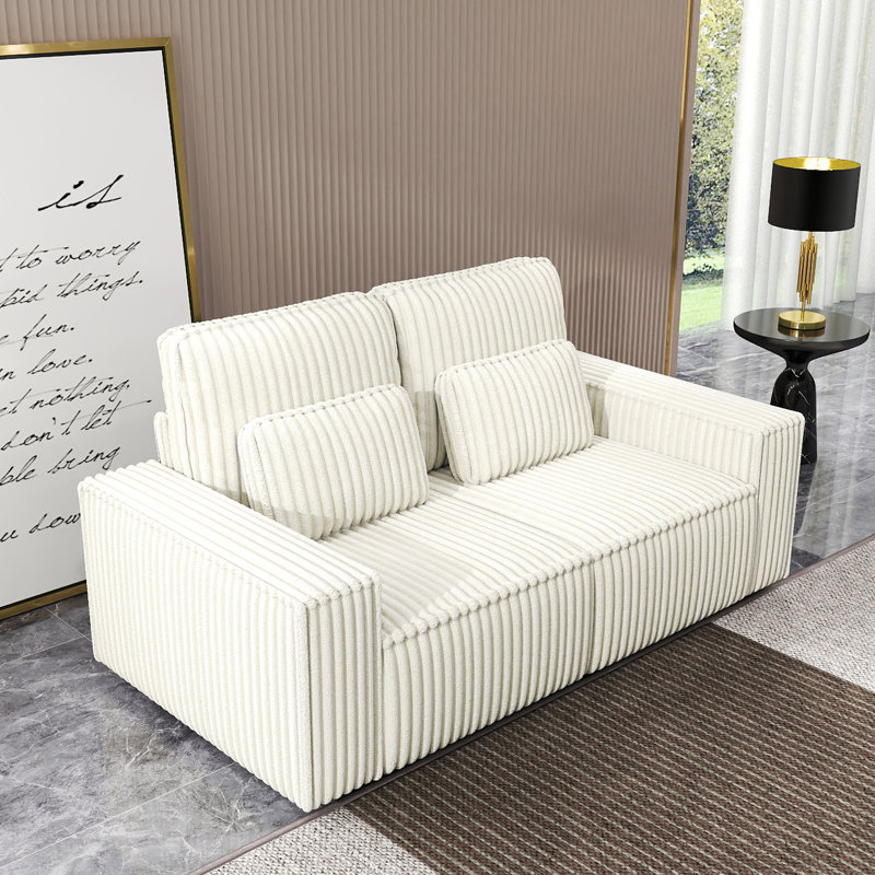 Boneless Corduroy Sponge Compression Sofa, Suitable For Living Rooms, Beige